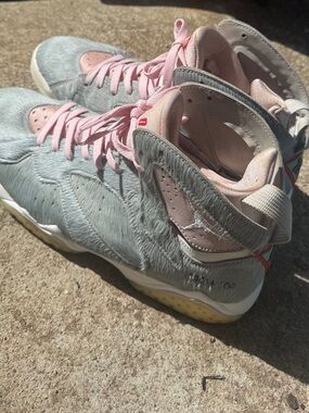 Jordan Light Gray and Light Pink High-Top Sneakers
